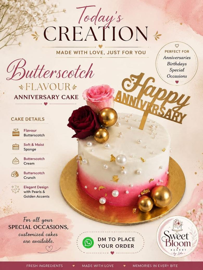 Butterscotch anniversary cake with pearls and roses — Asansol